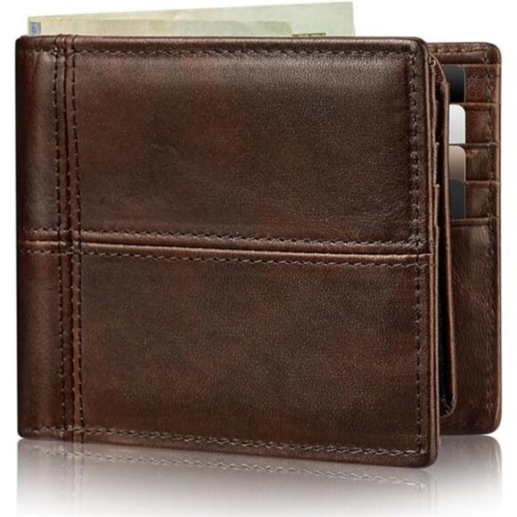 Mens Wallet Bifold Genuine Leather RFID Blocking Wallet for Men with 2 ID Window - Picture 7 of 7